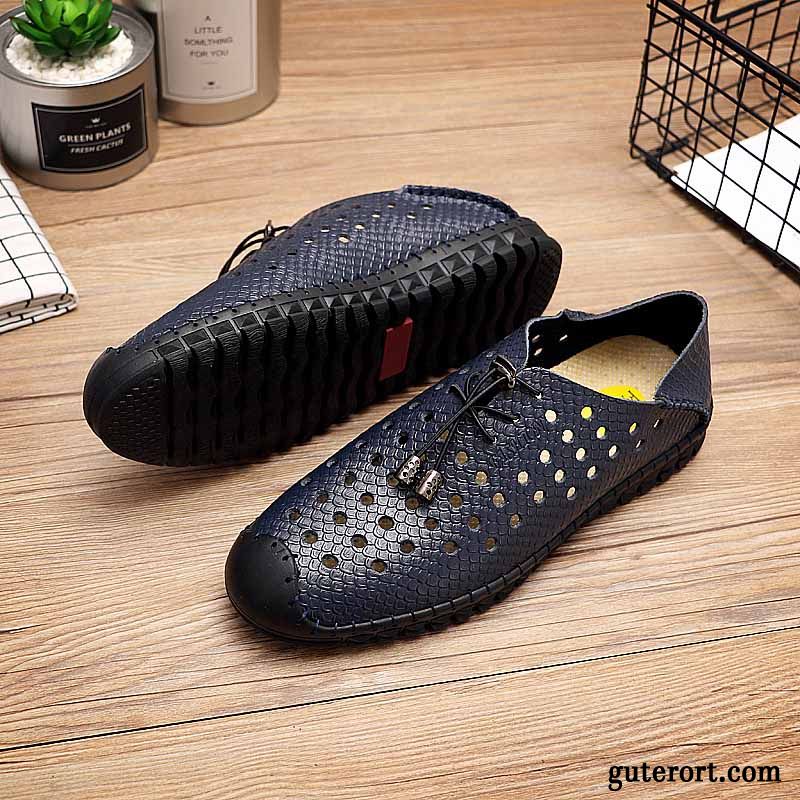 Halbschuhe Herren Hohl Atmungsaktiv Lederschue Echtleder Slip-on Faul Weiß