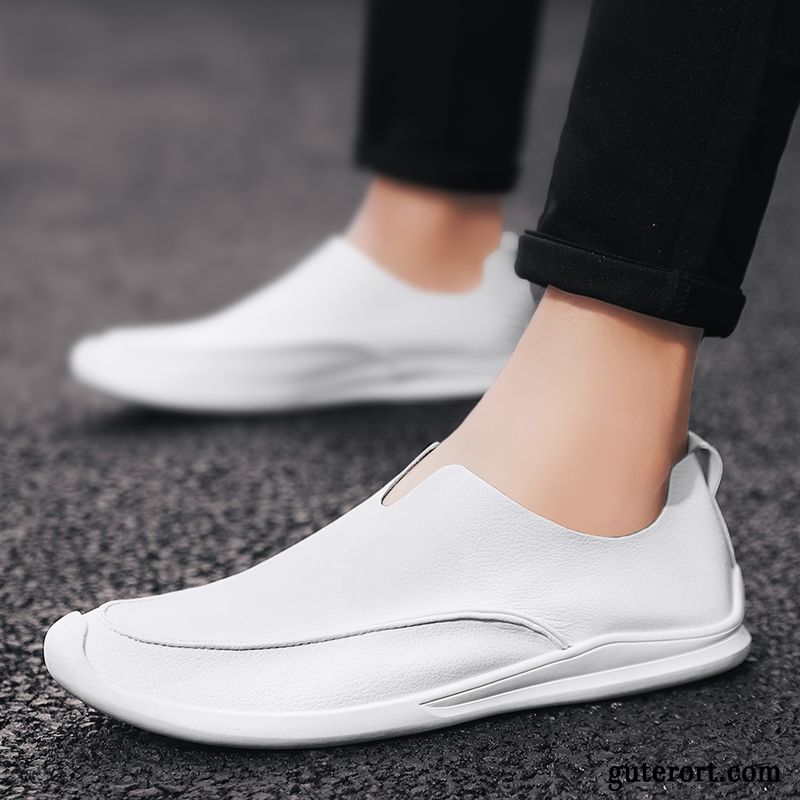 Halbschuhe Herren Slip-on Casual Trend Europa Echtleder England Khaki Weiß