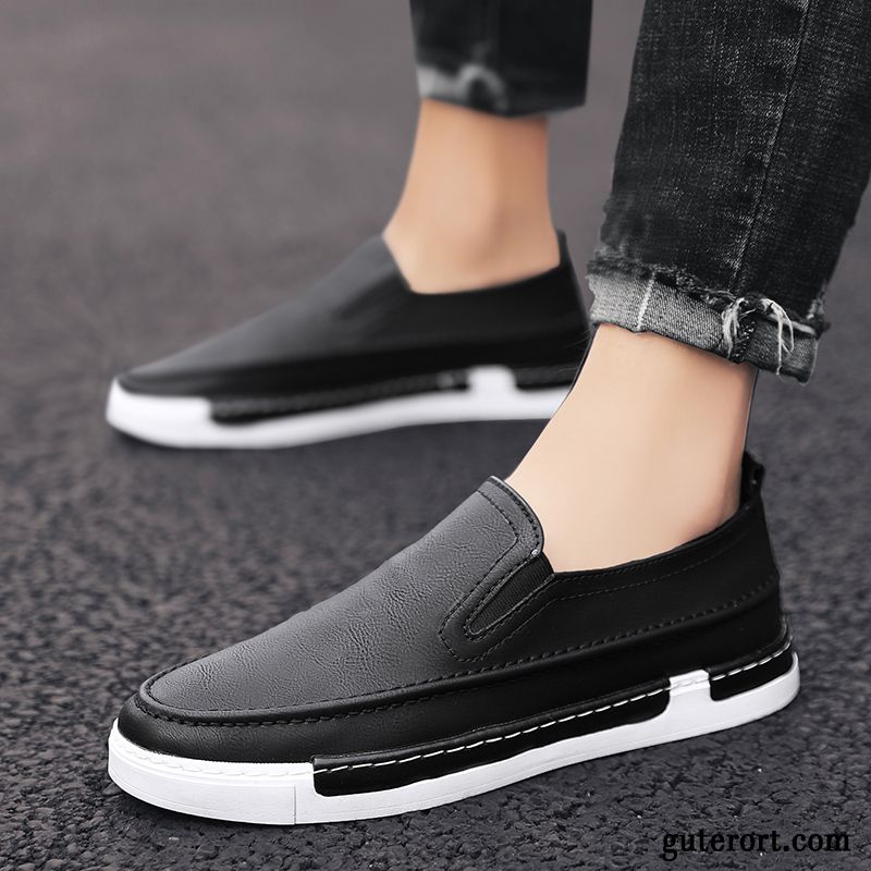 Halbschuhe Herren Slip-on England Allgleiches Faul Casual Atmungsaktiv Grau