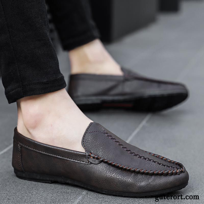 Halbschuhe Herren Slip-on Neue Trend Lederschue Faul Sommer Schwarz Braun