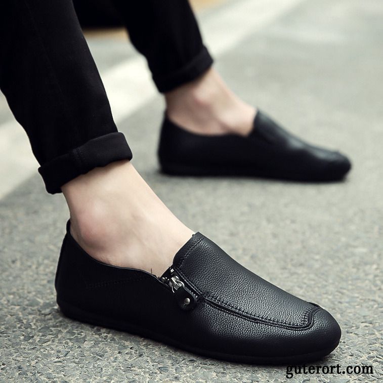 Halbschuhe Herren Trend Neue Slip-on Allgleiches Lederschue Casual Schwarz