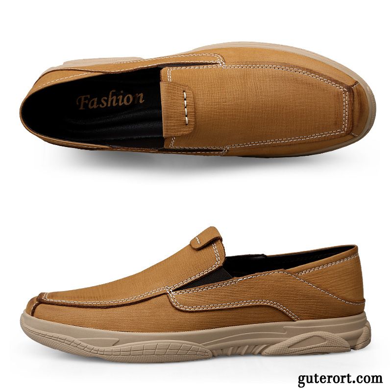 Halbschuhe Herren Weiche Sohle Faul Slip-on Tuch Schuhe Lederschue Neue Gold Gelb