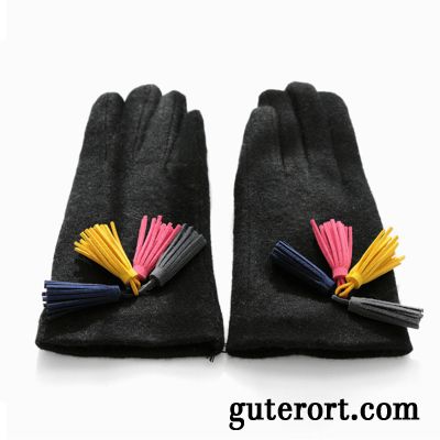 Handschuhe Damen All Match Quasten Samt Winddicht Kaschmir Warm Halten Rosa