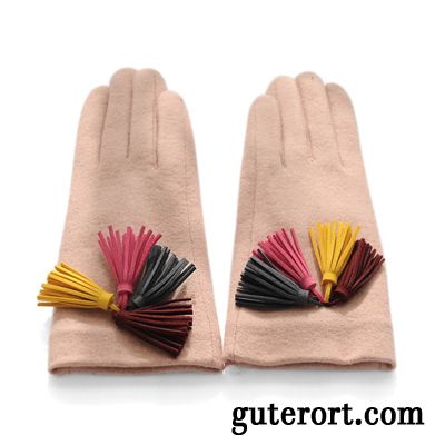 Handschuhe Damen All Match Quasten Samt Winddicht Kaschmir Warm Halten Rosa