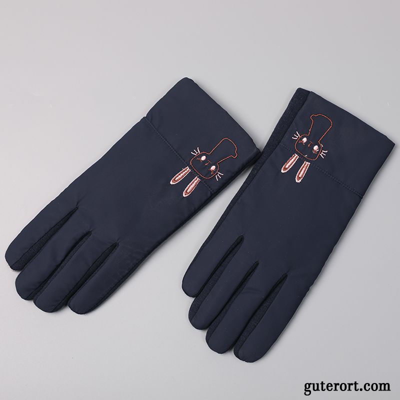 Handschuhe Damen Daunen Warm Halten Niedlich Kalte Baumwolle Samt Schwarz