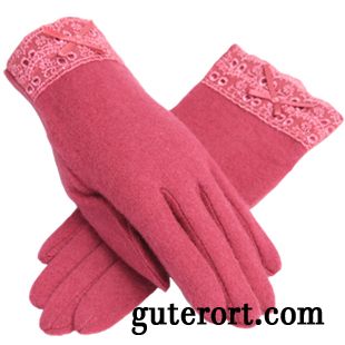 Handschuhe Damen Dicke Doppelter Rock Spitze Herbst Student Samt Purpur Lila