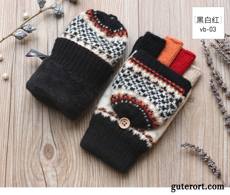 Handschuhe Damen Dicke Student Warm Halten Halber Finger Neu Winter Grau