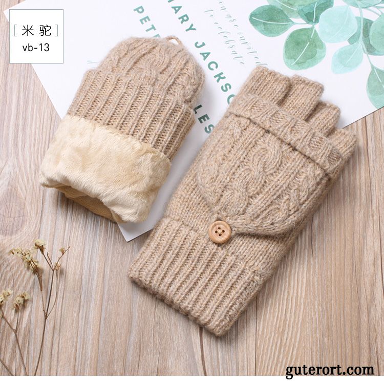 Handschuhe Damen Dicke Student Warm Halten Halber Finger Neu Winter Grau