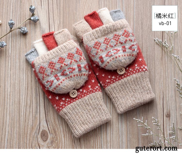 Handschuhe Damen Dicke Student Warm Halten Halber Finger Neu Winter Grau