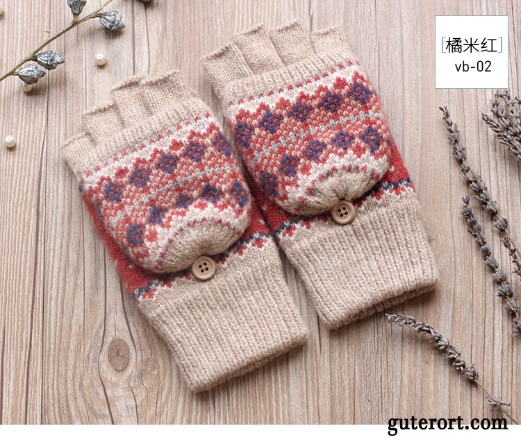 Handschuhe Damen Dicke Student Warm Halten Halber Finger Neu Winter Grau