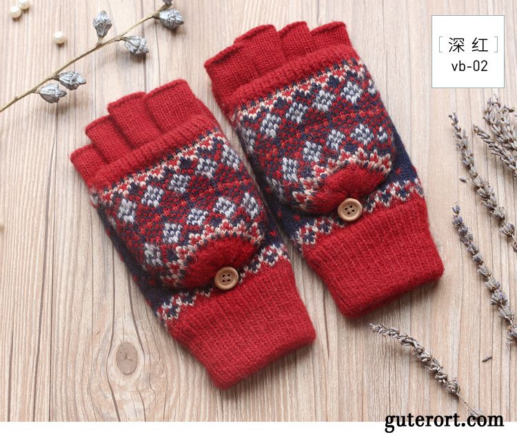 Handschuhe Damen Dicke Student Warm Halten Halber Finger Neu Winter Grau