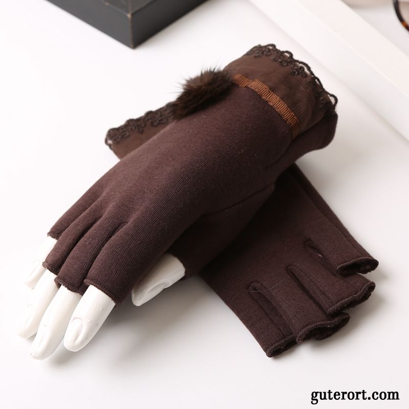 Handschuhe Damen Fahren Warm Halten Kurz Herbst 2019 Winter Grau