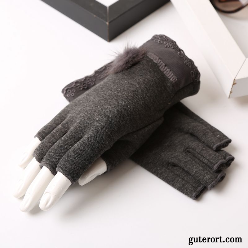 Handschuhe Damen Fahren Warm Halten Kurz Herbst 2019 Winter Grau