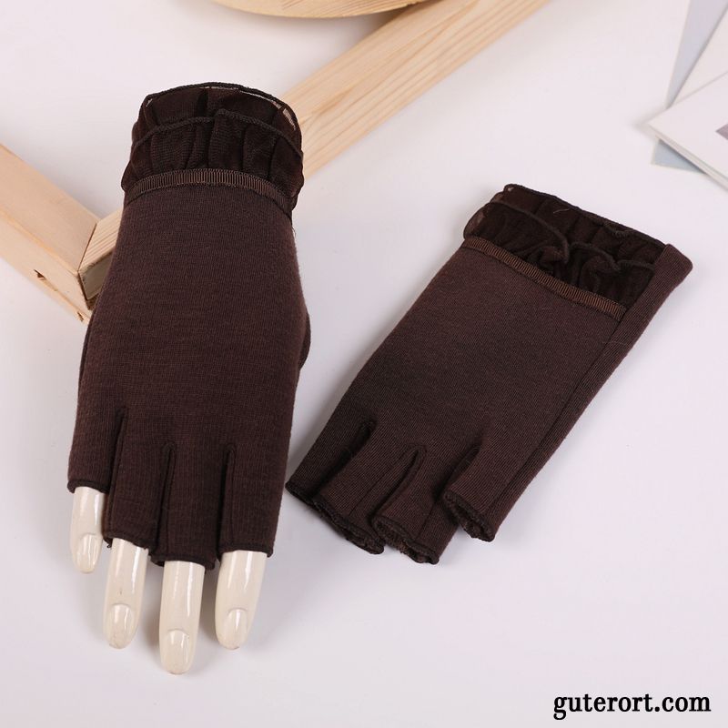 Handschuhe Damen Fahren Warm Halten Kurz Herbst 2019 Winter Grau