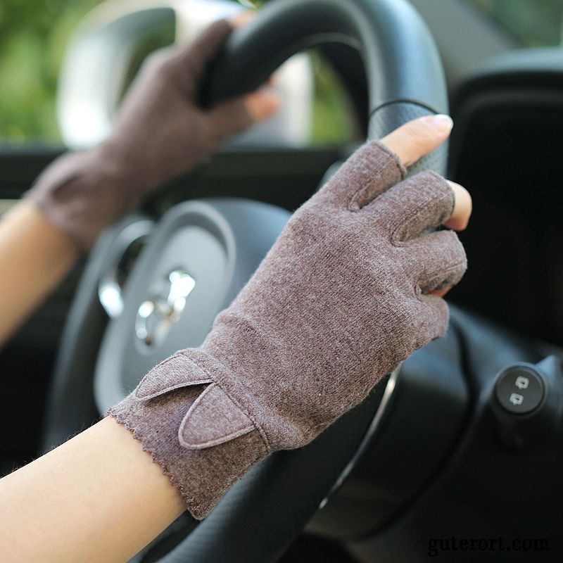 Handschuhe Damen Fahren Warm Halten Kurz Herbst 2019 Winter Grau