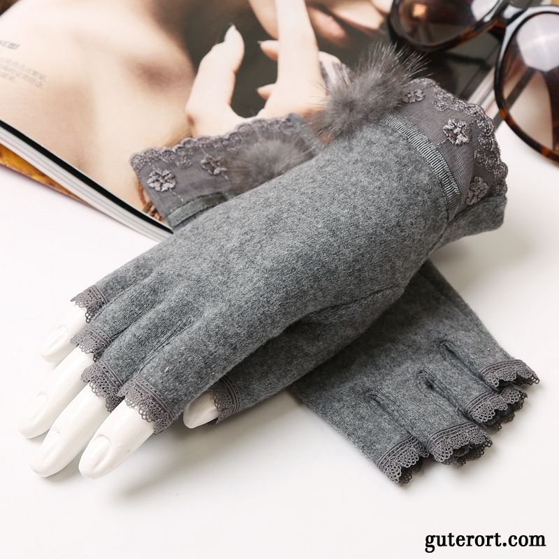 Handschuhe Damen Fahren Warm Halten Kurz Herbst 2019 Winter Grau