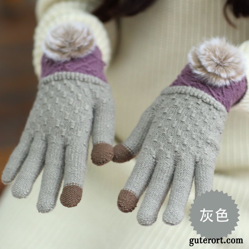 Handschuhe Damen Herbst Stricken Touchscreen Dicke Winter Student Purpur Lila