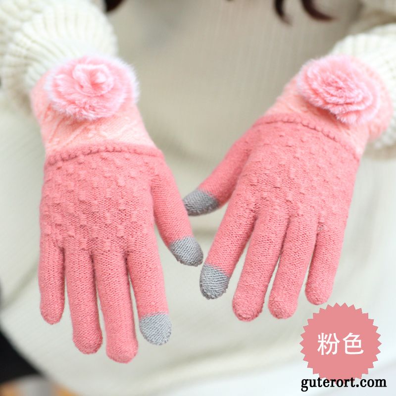 Handschuhe Damen Herbst Stricken Touchscreen Dicke Winter Student Purpur Lila