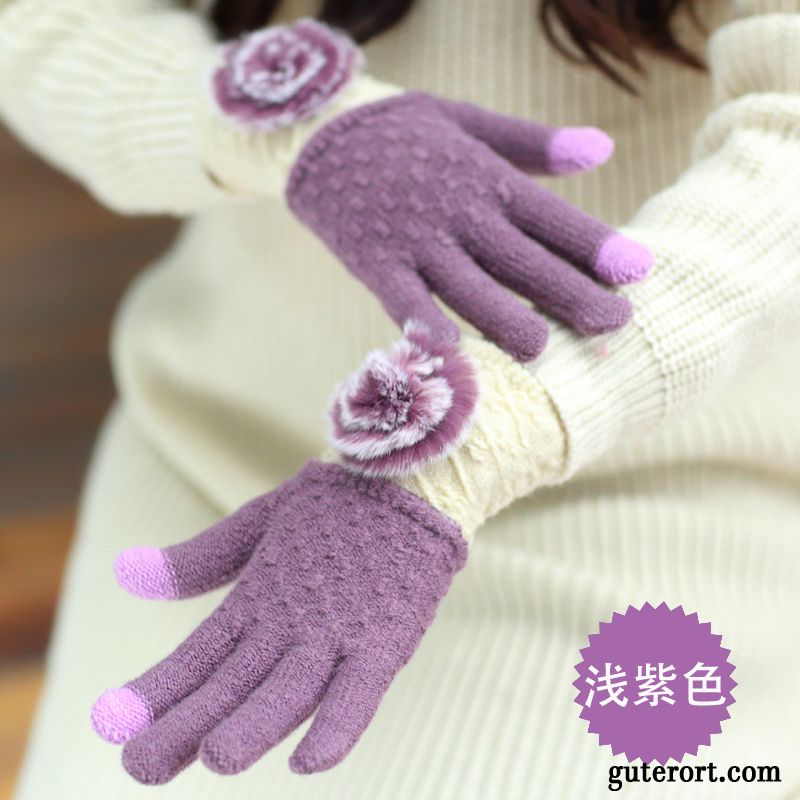 Handschuhe Damen Herbst Stricken Touchscreen Dicke Winter Student Purpur Lila