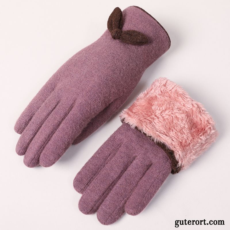 Handschuhe Damen Outdoor Kalte Samt Reiten Dicke Schafwolle Purpur Lila