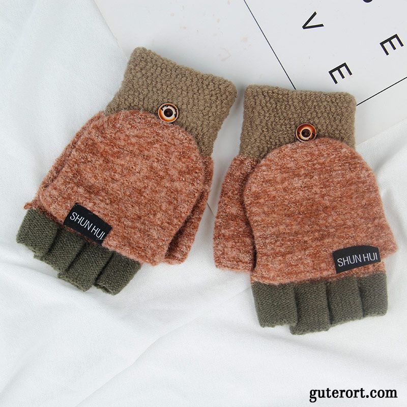 Handschuhe Damen Samt Stricken Niedlich Dicke Winter Herbst Blau