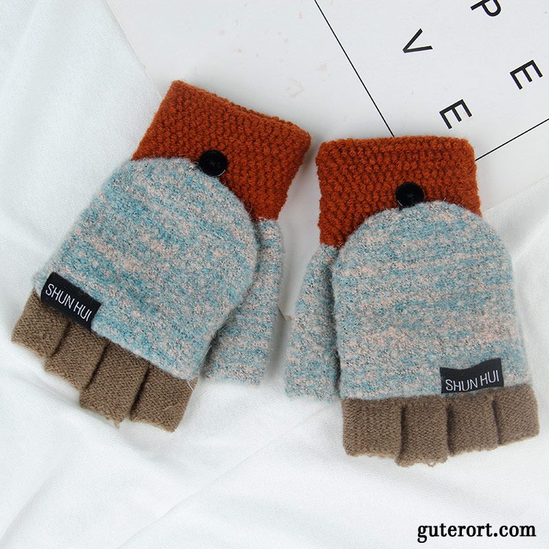 Handschuhe Damen Samt Stricken Niedlich Dicke Winter Herbst Blau