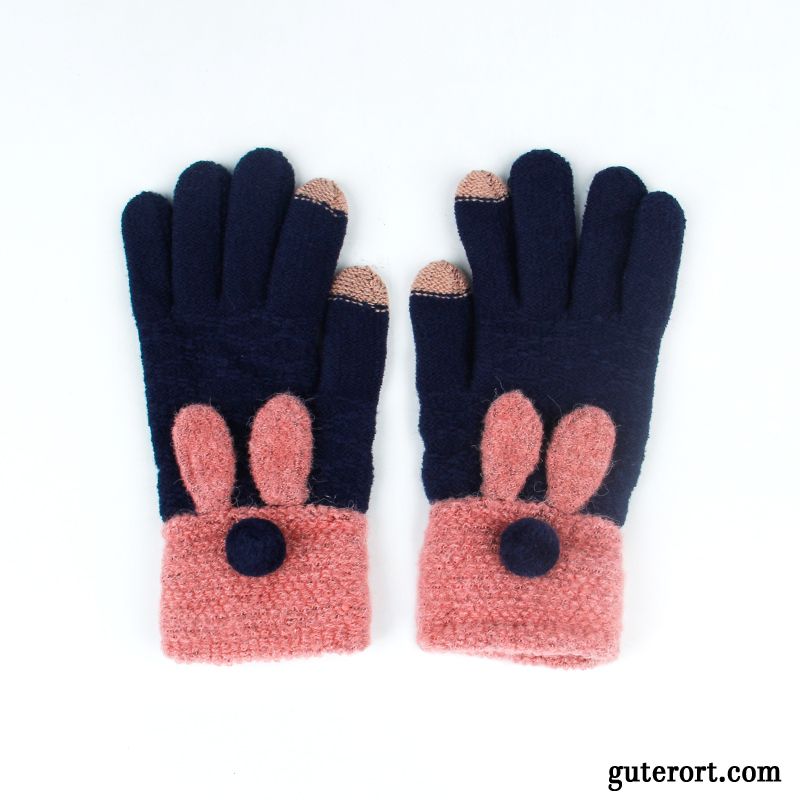 Handschuhe Damen Samt Stricken Niedlich Dicke Winter Herbst Blau