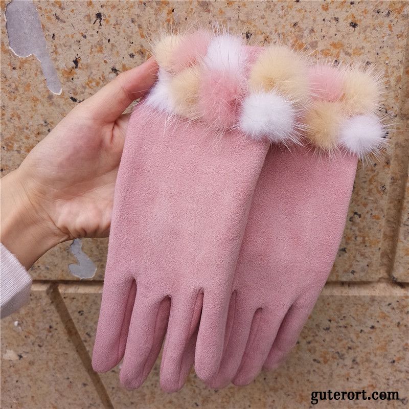 Handschuhe Damen Student Reiten Kaschmir Winter Touchscreen Samt Rosa