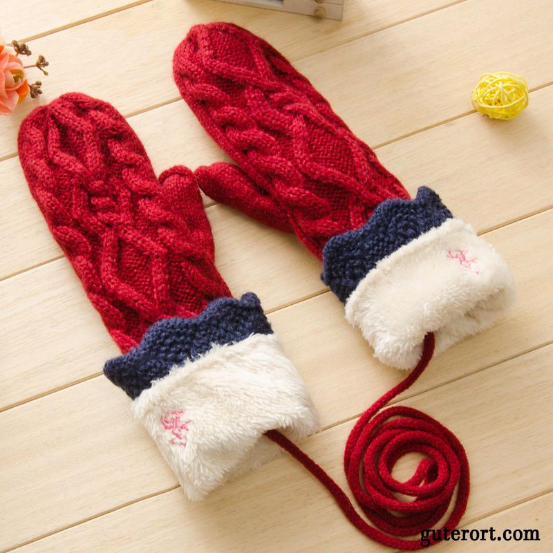 Handschuhe Damen Süß Winter Niedlich Plus Baumwolle Dicke Warm Halten Dunkelblau