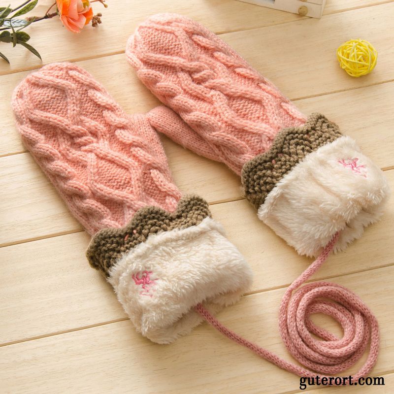 Handschuhe Damen Süß Winter Niedlich Plus Baumwolle Dicke Warm Halten Dunkelblau