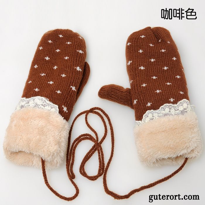 Handschuhe Damen Süß Winter Niedlich Plus Baumwolle Dicke Warm Halten Dunkelblau