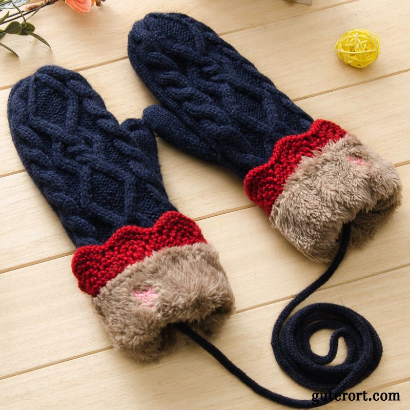 Handschuhe Damen Süß Winter Niedlich Plus Baumwolle Dicke Warm Halten Dunkelblau