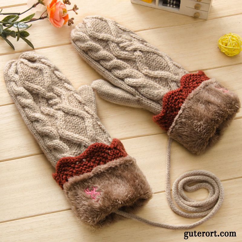 Handschuhe Damen Süß Winter Niedlich Plus Baumwolle Dicke Warm Halten Dunkelblau