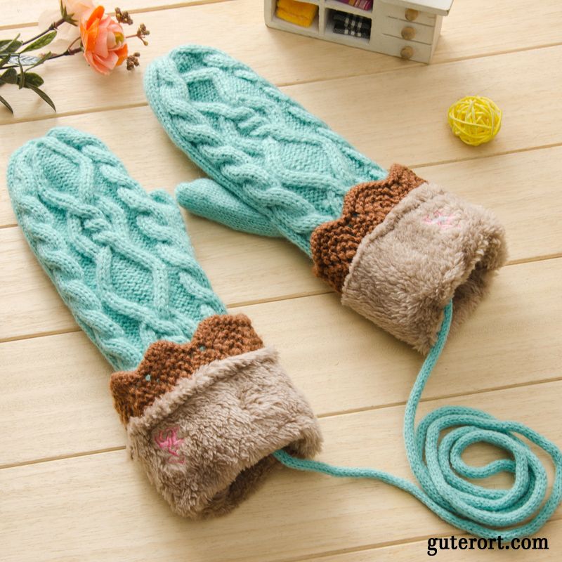 Handschuhe Damen Süß Winter Niedlich Plus Baumwolle Dicke Warm Halten Dunkelblau