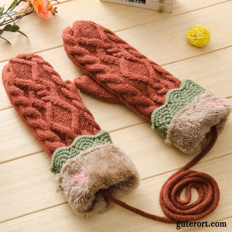 Handschuhe Damen Süß Winter Niedlich Plus Baumwolle Dicke Warm Halten Dunkelblau