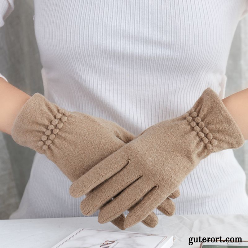 Handschuhe Damen Warm Halten Reiten Dünne Winter Schafwolle Fünf Finger Bordeauxrot