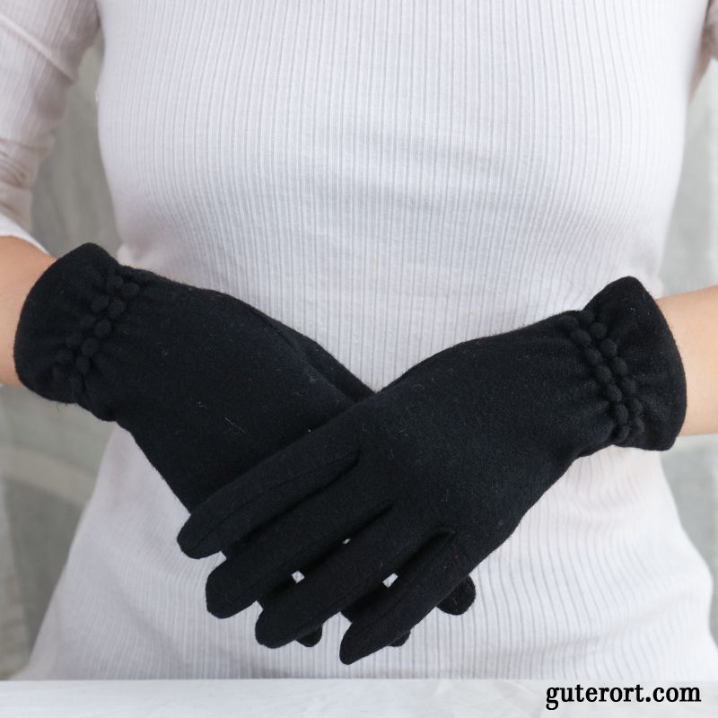 Handschuhe Damen Warm Halten Reiten Dünne Winter Schafwolle Fünf Finger Bordeauxrot