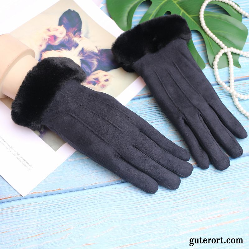 Handschuhe Damen Winter Samt Baumwolle Student Kaschmir Dicke Schwarz