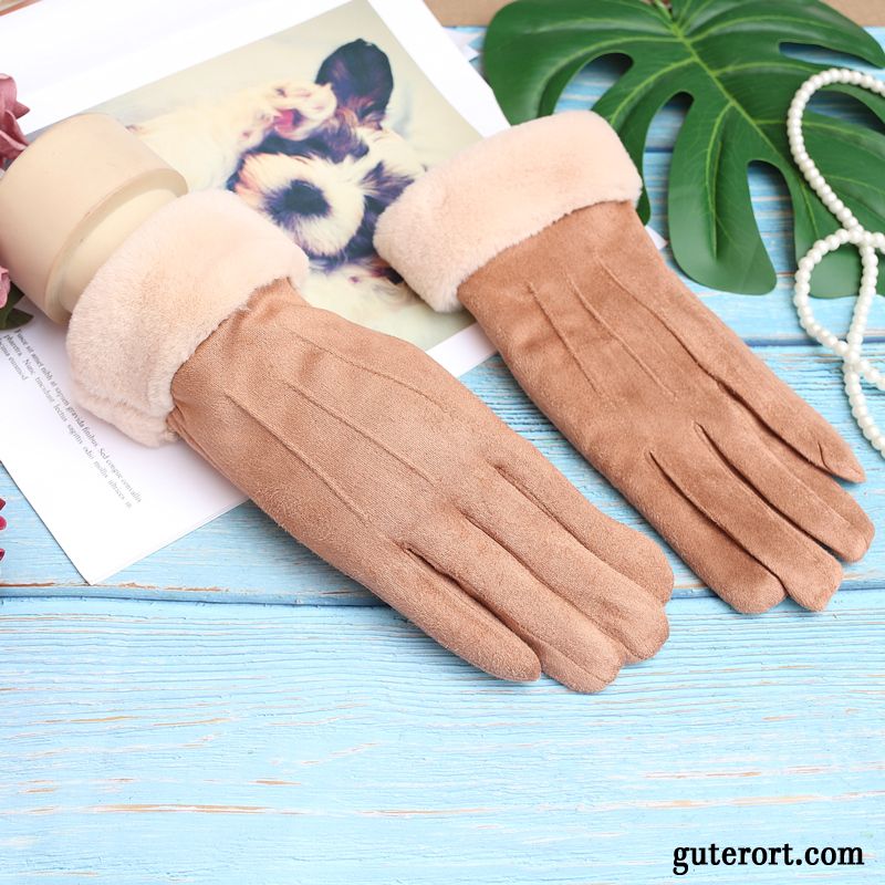 Handschuhe Damen Winter Samt Baumwolle Student Kaschmir Dicke Schwarz