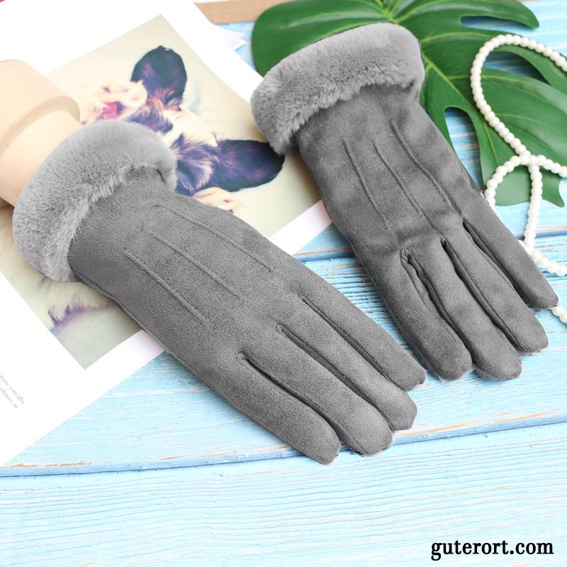 Handschuhe Damen Winter Samt Baumwolle Student Kaschmir Dicke Schwarz