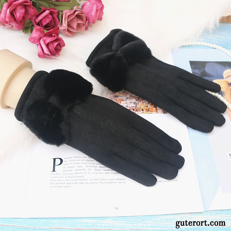 Handschuhe Damen Winter Samt Baumwolle Student Kaschmir Dicke Schwarz