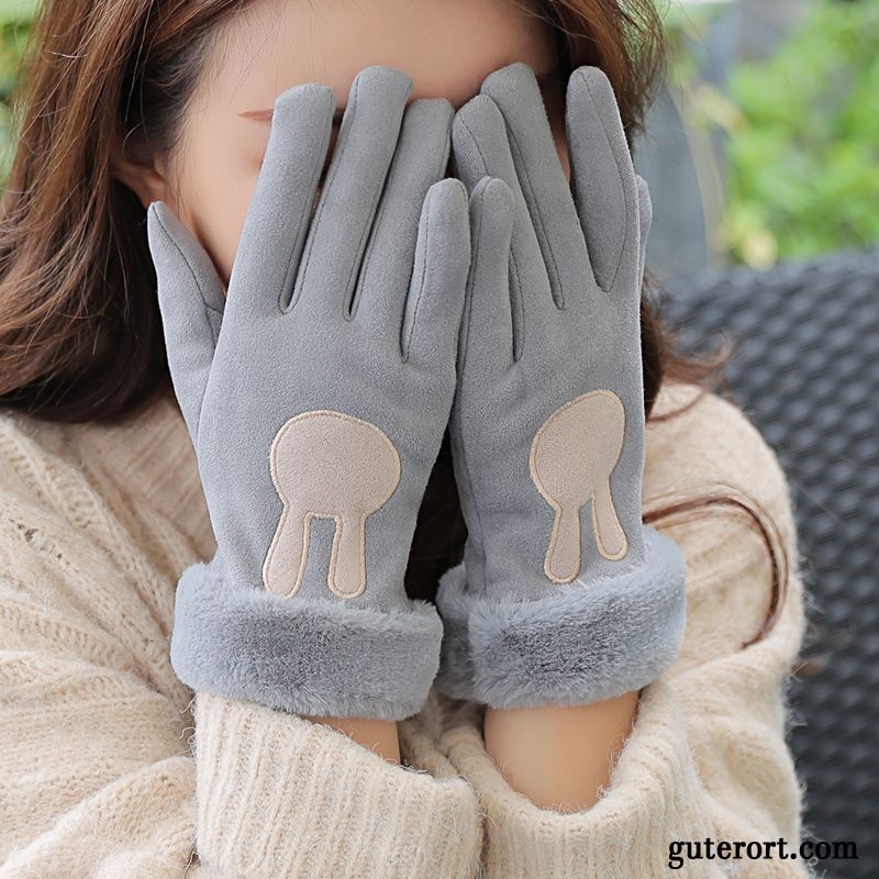 Handschuhe Damen Winter Samt Baumwolle Student Kaschmir Dicke Schwarz