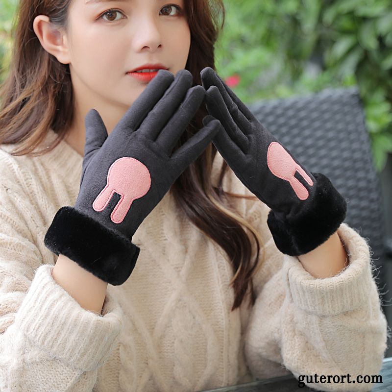 Handschuhe Damen Winter Samt Baumwolle Student Kaschmir Dicke Schwarz