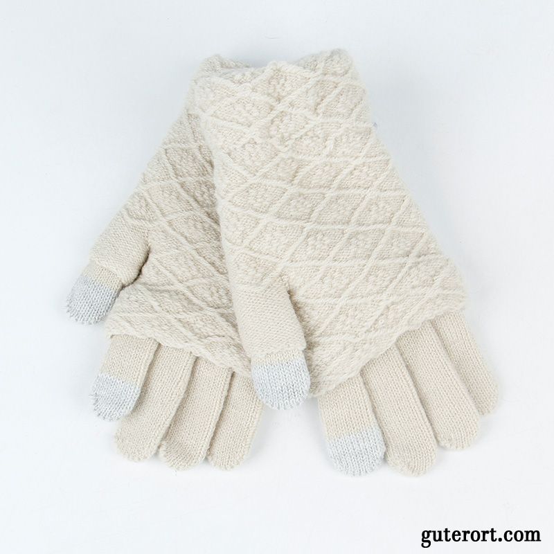 Handschuhe Damen Wolle Rutschfest Kalte Stricken Winter Dicke Grün