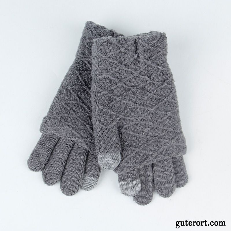 Handschuhe Damen Wolle Rutschfest Kalte Stricken Winter Dicke Grün