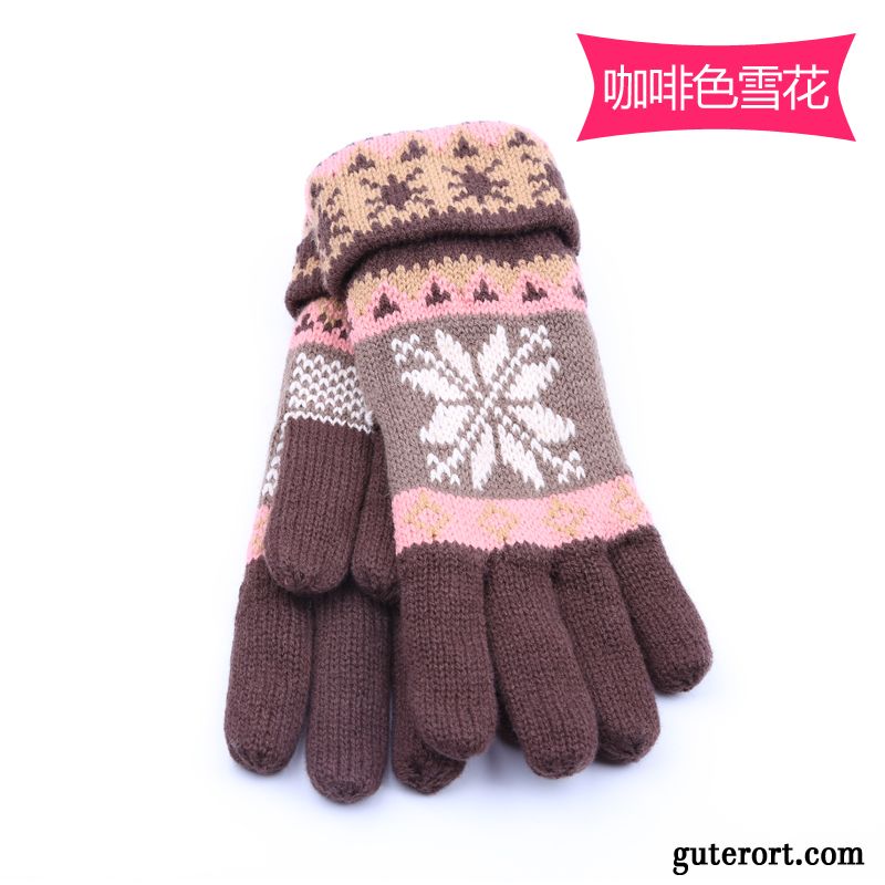 Handschuhe Damen Wolle Stricken Dicke Trend Fahrrad Fahren Herbst Dunkelblau