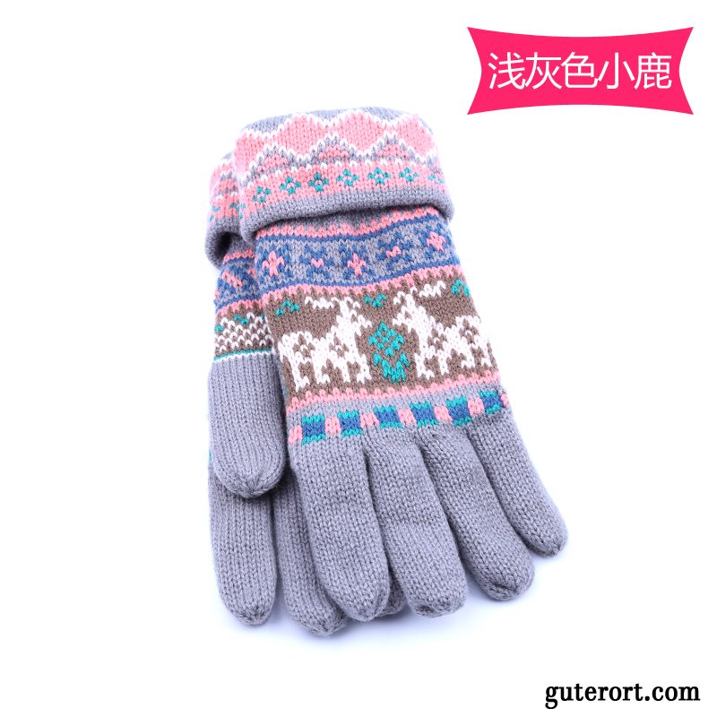 Handschuhe Damen Wolle Stricken Dicke Trend Fahrrad Fahren Herbst Dunkelblau