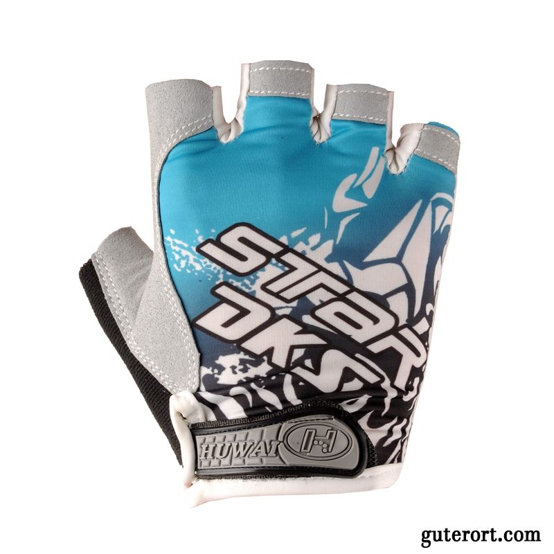 Handschuhe Herren Reiten Rutschfest Fitness Dünne Sommer Halber Finger Blau