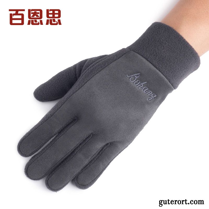 Handschuhe Herren Reiten Samt Winter Fünf Finger Herbst Damen Grau