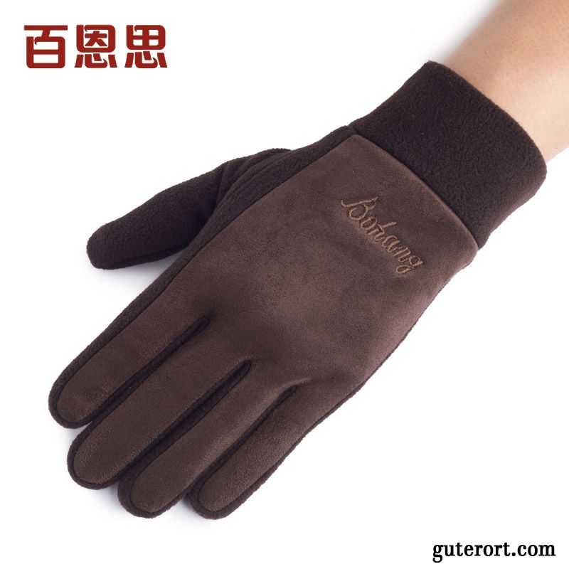 Handschuhe Herren Reiten Samt Winter Fünf Finger Herbst Damen Grau